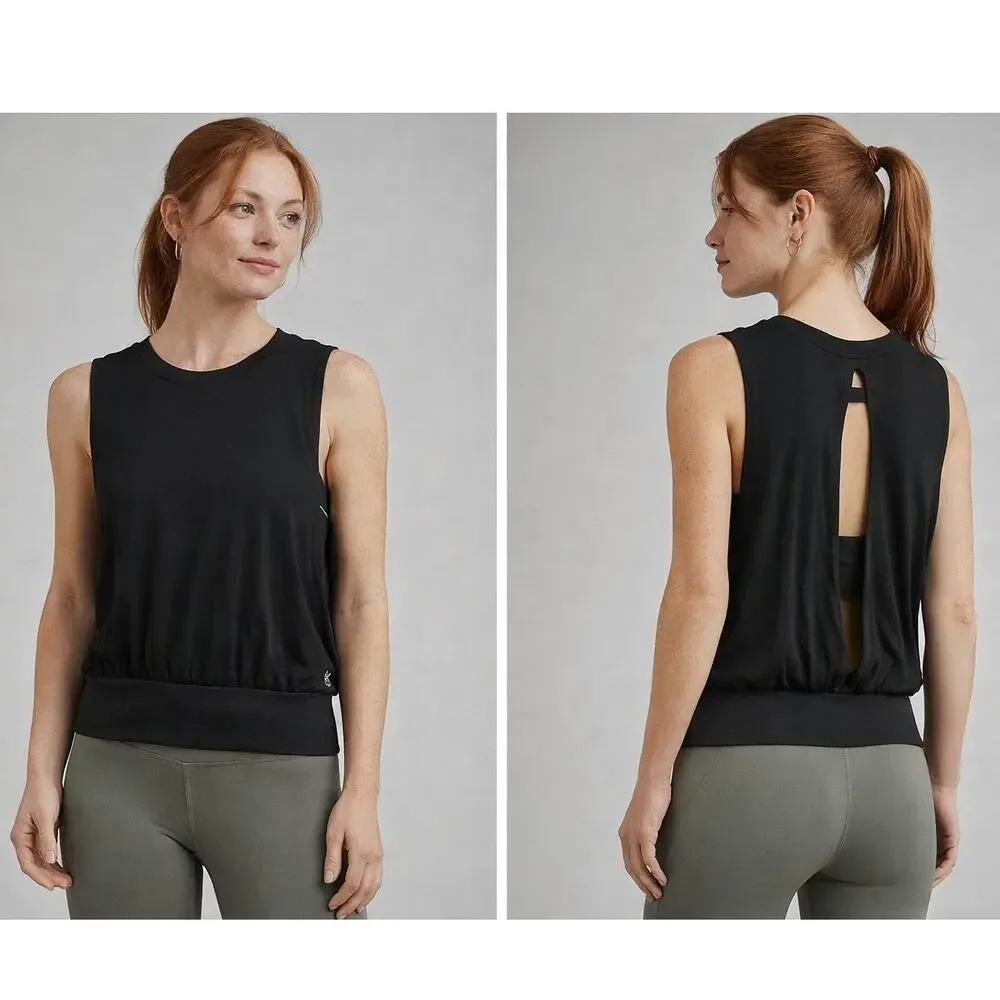 Free People Movement Black Sleeveless Muscle Top Open Back Lightweight M/L